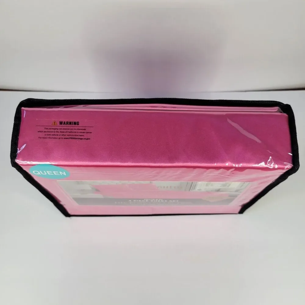 Juicy Couture Hot Pink Satin 4pc QUEEN Sheets Set Easy Care Sleek Smooth Fuchsia